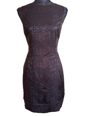 Michael Kors Sleek Brown Textured Sheath Dress - Bronze on Black Animal Print 8P